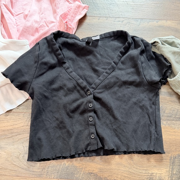 XS casual cropped tops bundle solid color loungewear minimalist in Pink - Picture 3 of 6